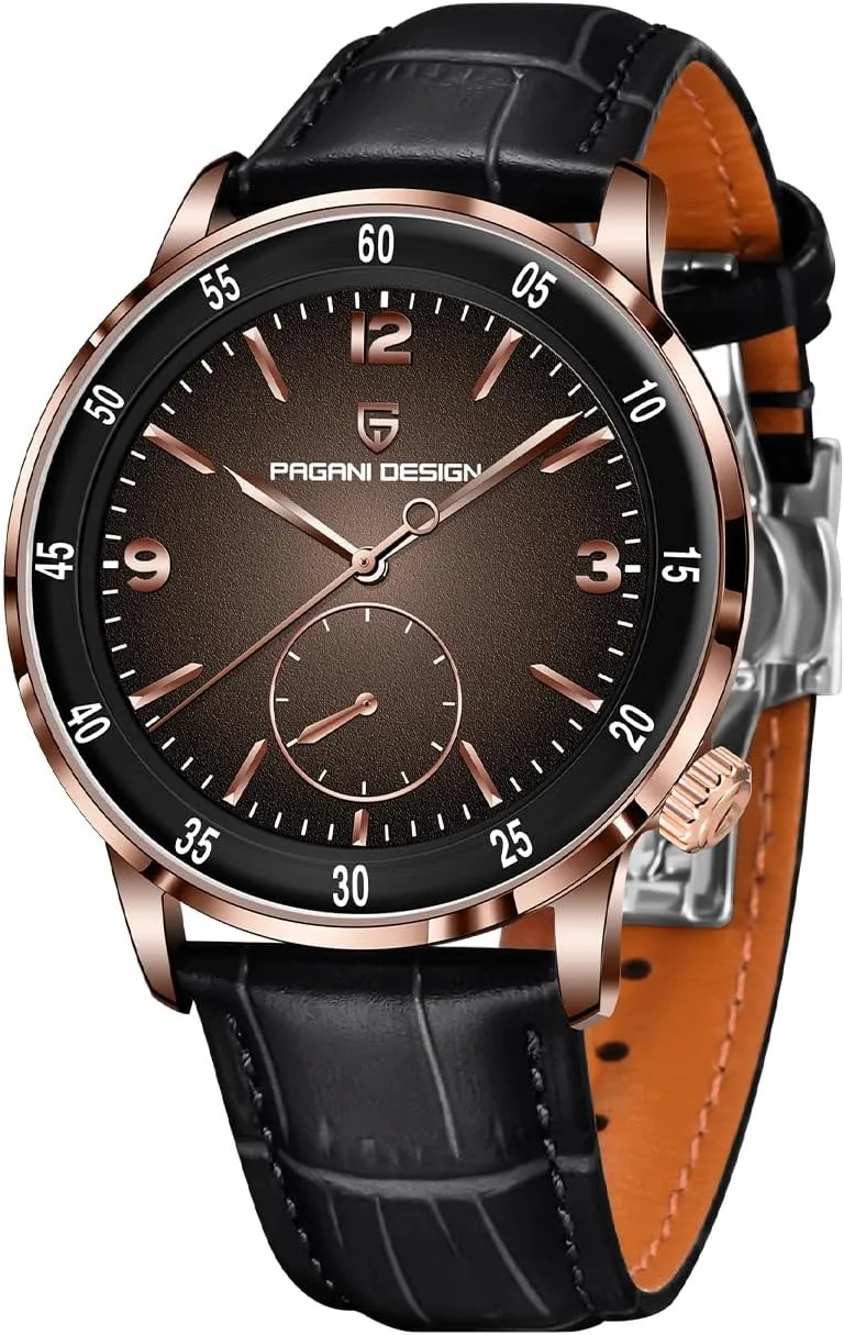 Pagani Design Men's Automatic Watch 42MM Large Dial Mechanical Movement Stainless Steel Bezel Sapphire Glass Lens 100M Waterproof Simple Easy to Read Casual Business Leather Strap