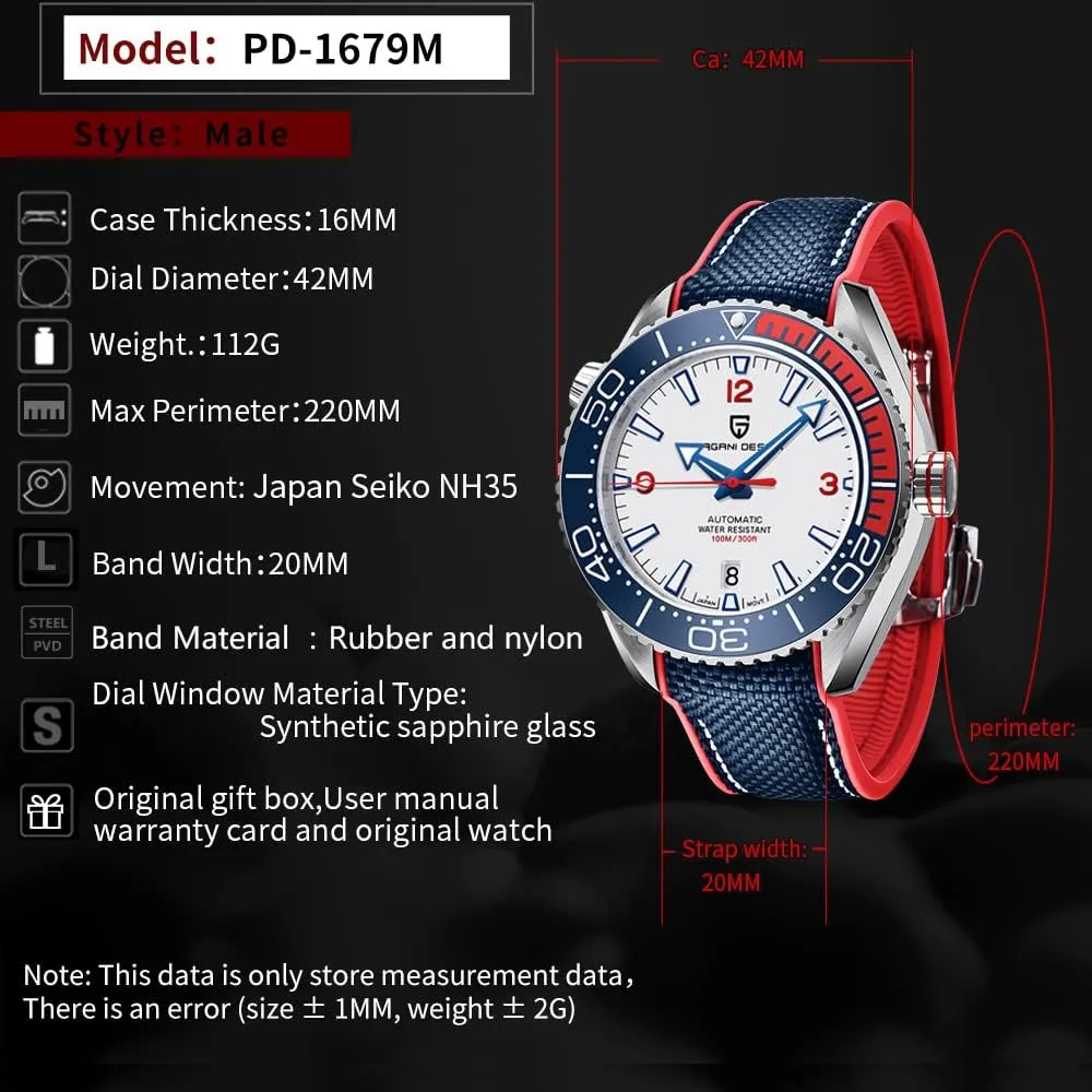 Pagani Design Men's Automatic Watch PD-1679 Ceramic Bezel Waterproof 100M Mechanical Watch Sapphire Glass Luminous Men's Watch