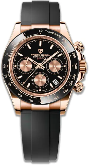 Pagani Design Men's Quartz Watch Simple Style High Precision Chronograph Waterproof Ceramic Bezel Stainless Steel Chain