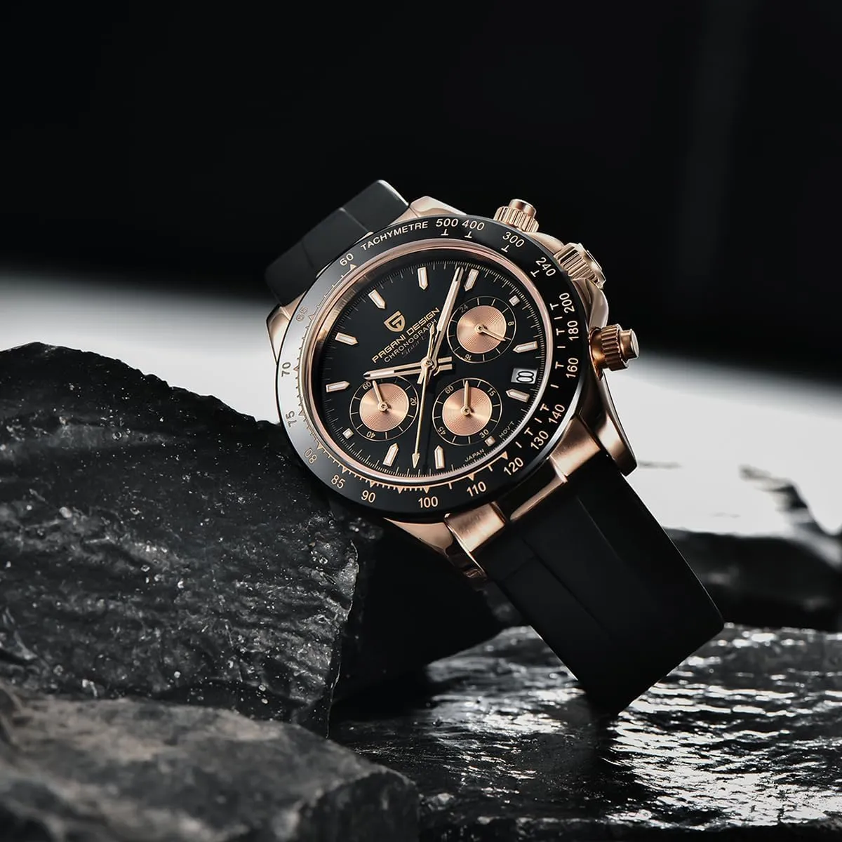 Pagani Design Men's Quartz Watch Simple Style High Precision Chronograph Waterproof Ceramic Bezel Stainless Steel Chain