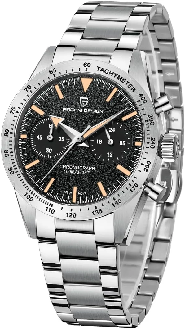 Pagani Design Watch 1766 Men's Chronograph Quartz Watch Stainless Steel Strap Watch Japan VK64 Movement 100 Meters Waterproof Men's Watch