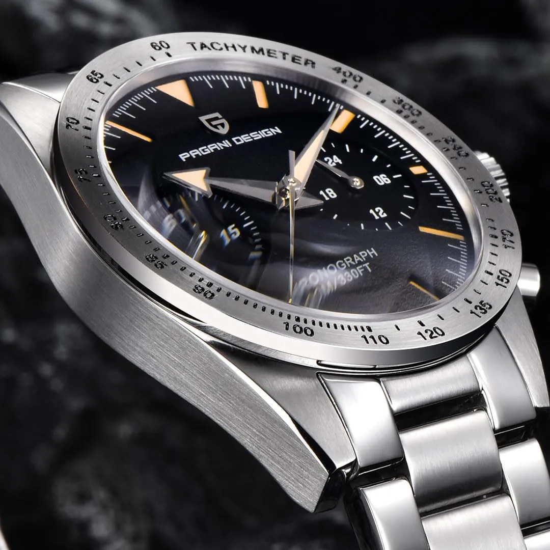 Pagani Design Watch 1766 Men's Chronograph Quartz Watch Stainless Steel Strap Watch Japan VK64 Movement 100 Meters Waterproof Men's Watch