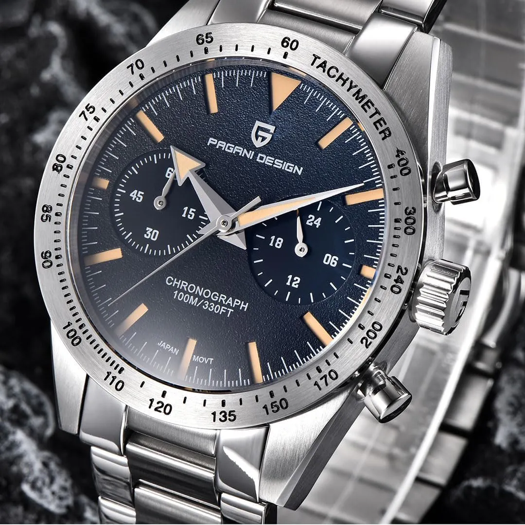 Pagani Design Watch 1766 Men's Chronograph Quartz Watch Stainless Steel Strap Watch Japan VK64 Movement 100 Meters Waterproof Men's Watch