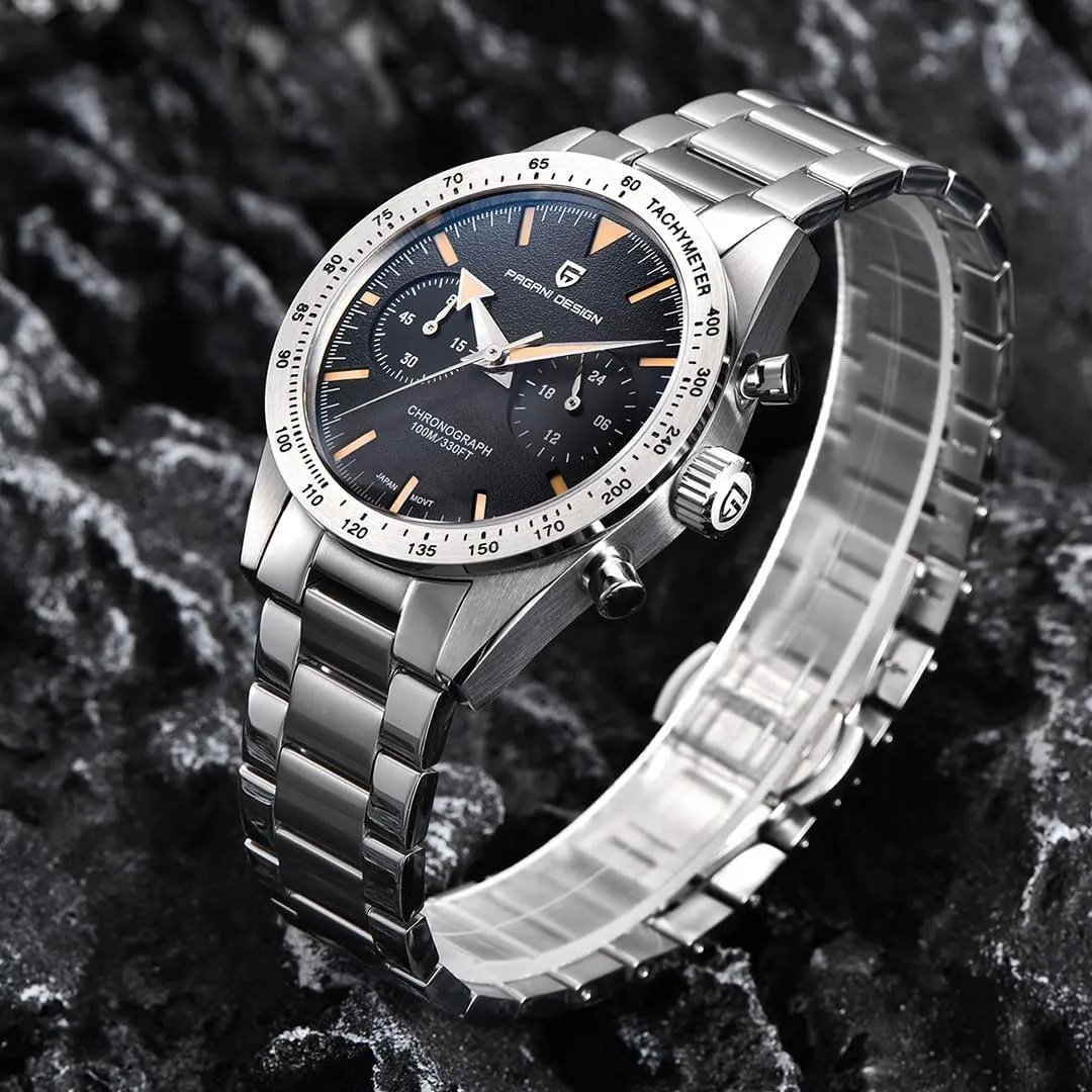 Pagani Design Watch 1766 Men's Chronograph Quartz Watch Stainless Steel Strap Watch Japan VK64 Movement 100 Meters Waterproof Men's Watch