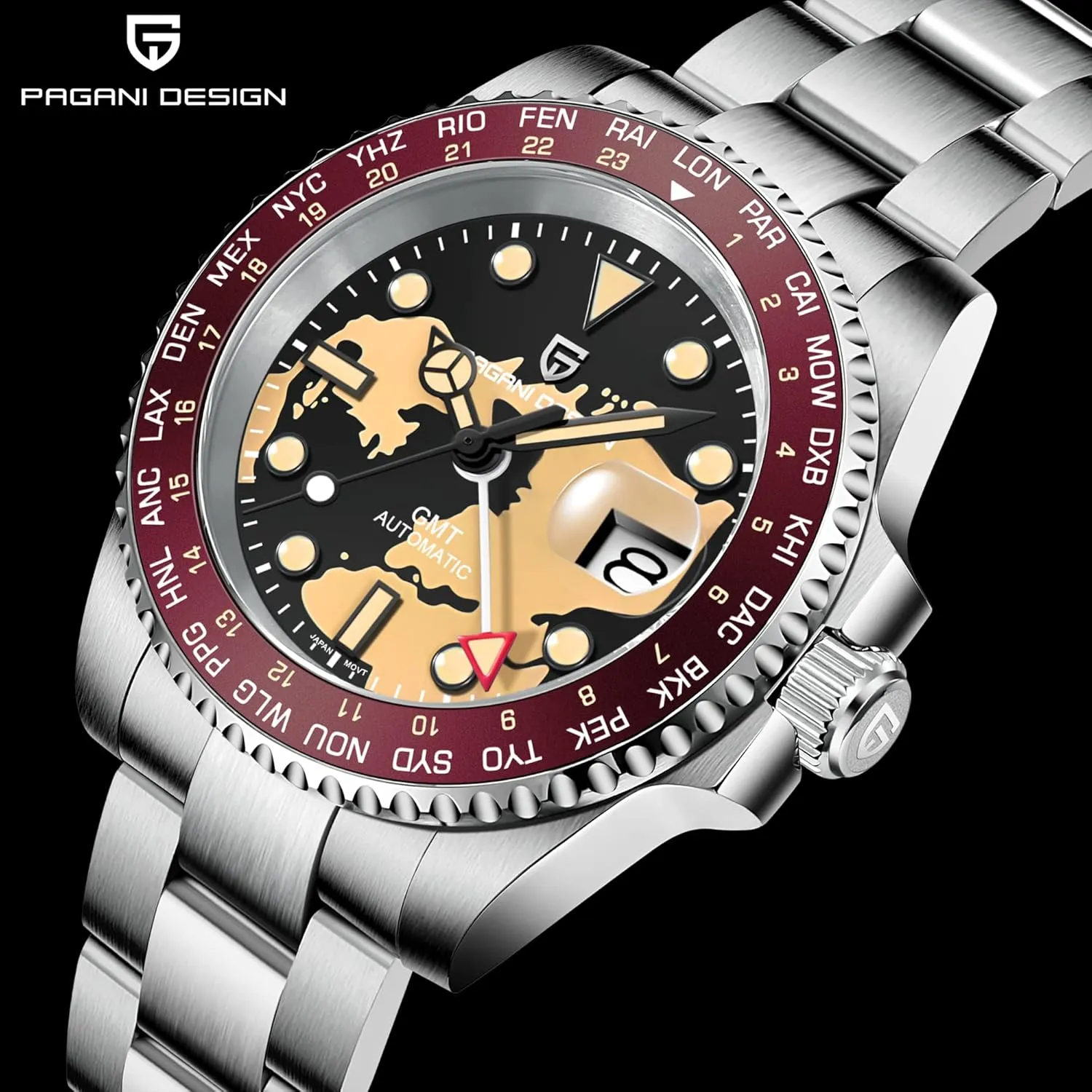 Pagani Design Watches for Men Automatic GMT NH34 PD1758 TMI Japan Movement Sapphire Glass Waterproof Watch