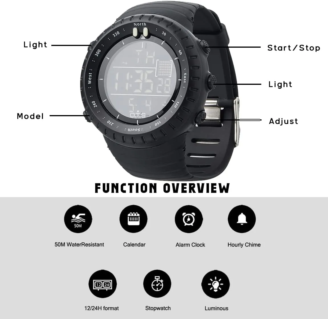PALADA Men's Digital Sports Watch Waterproof Tactical Watch with LED Backlight Watches for Men