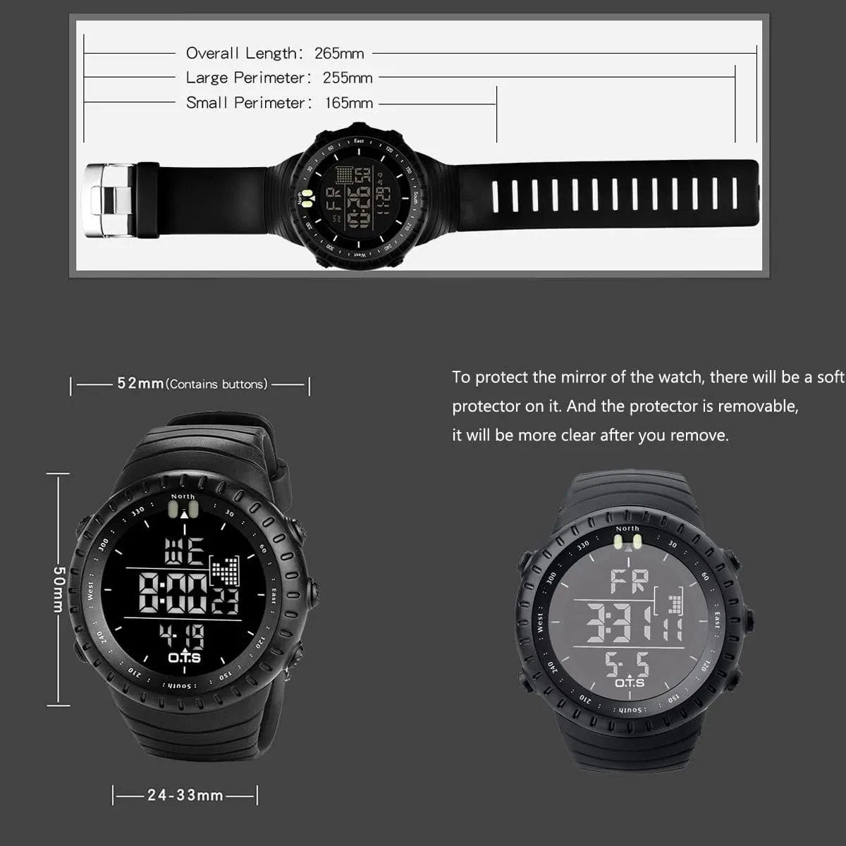 PALADA Men's Digital Sports Watch Waterproof Tactical Watch with LED Backlight Watches for Men