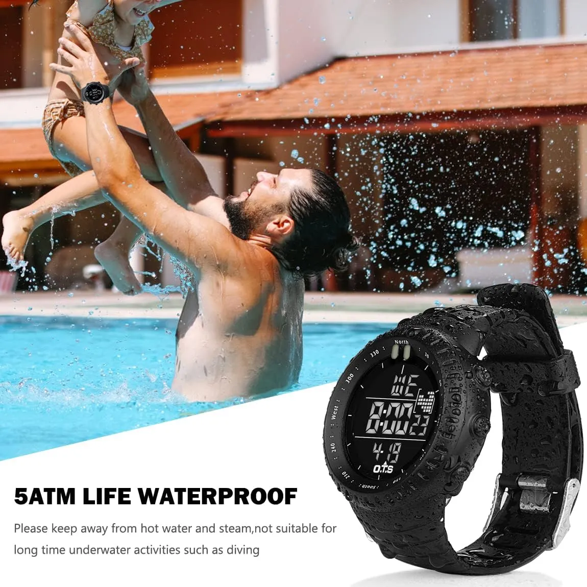 PALADA Men's Digital Sports Watch Waterproof Tactical Watch with LED Backlight Watches for Men
