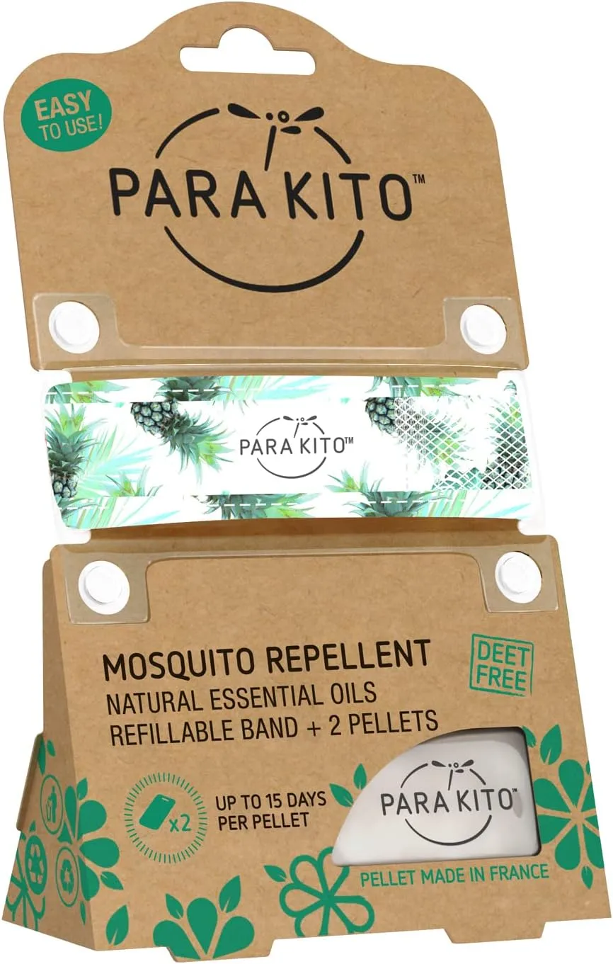 PARA'KITO Mosquito Insect & Bug Protection Wristband - Mosquito Stickers & Bug Spray Alternative - Summer Essentials, Beach Accessories, Hiking & Camping Essentials -Natural Essential Oils (Pineapple)