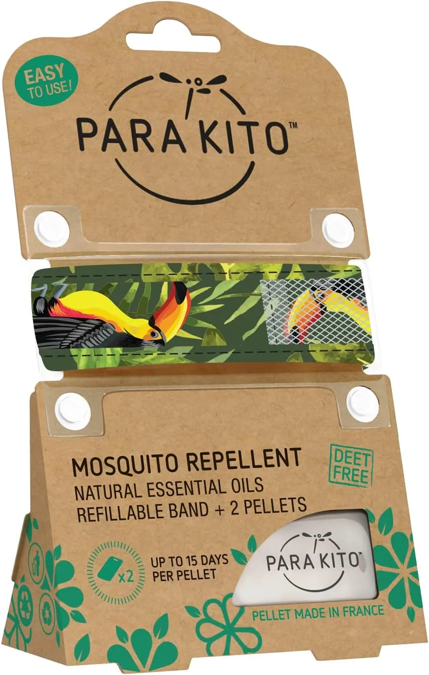 PARA'KITO Mosquito Insect & Bug Protection Wristband - Mosquito Stickers & Bug Spray Alternative - Summer Essentials, Beach Accessories, Hiking & Camping Essentials - Natural Essential Oils (Tropical)