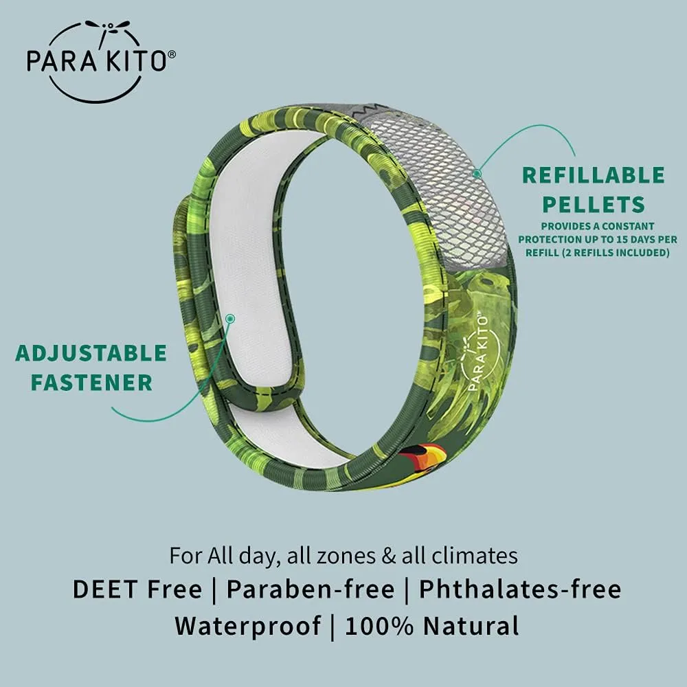 PARA'KITO Mosquito Insect & Bug Protection Wristband - Mosquito Stickers & Bug Spray Alternative - Summer Essentials, Beach Accessories, Hiking & Camping Essentials - Natural Essential Oils (Tropical)