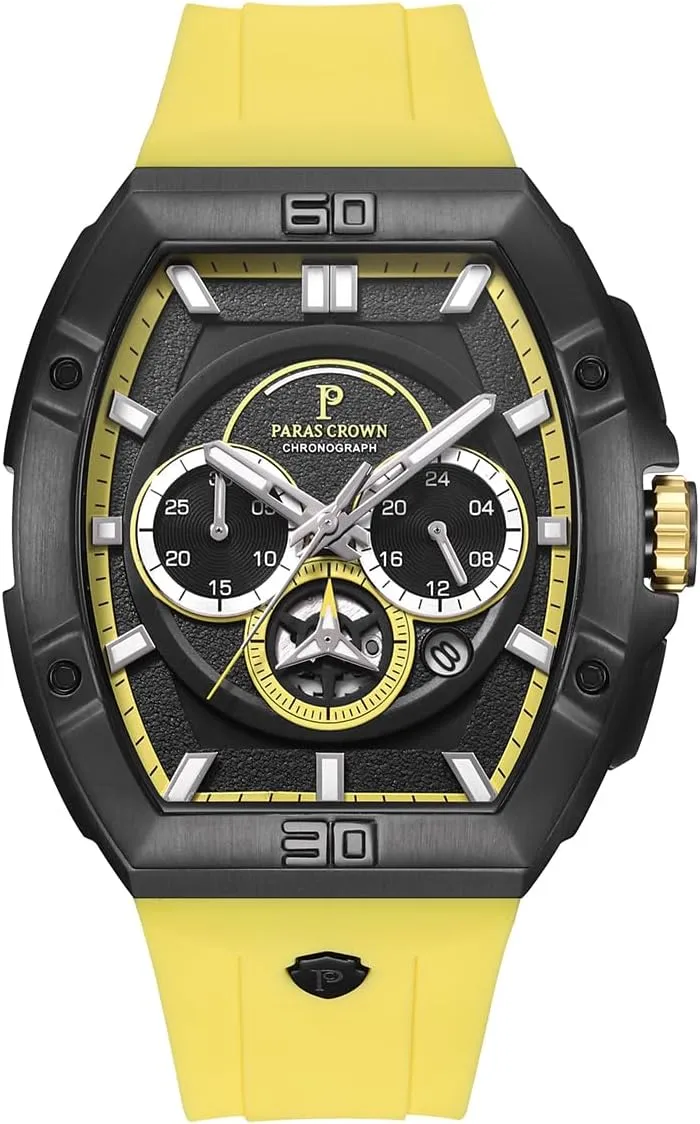 Paras Crown Watches for Men Tonneau 5ATM Waterproof Quartz Luxury Chronograph Analog Men's Wrist Watches Stainless Steel Case Mens Watches