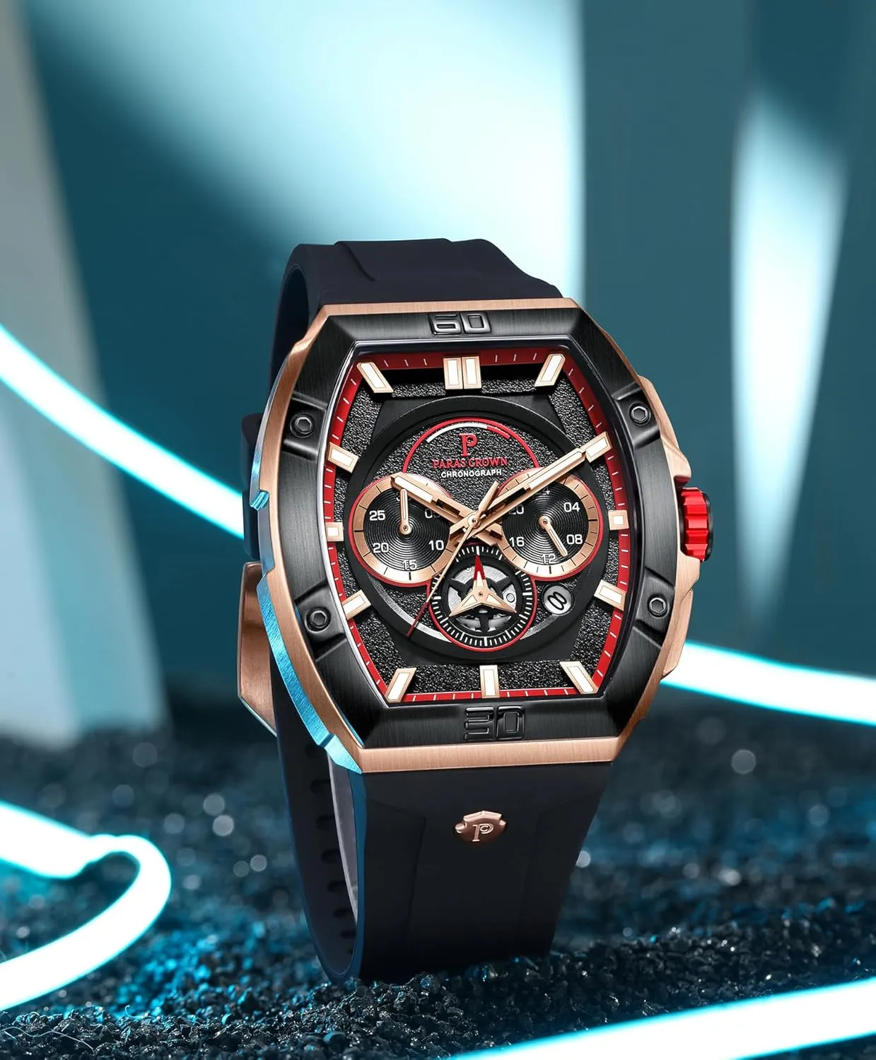 Paras Crown Watches for Men Tonneau 5ATM Waterproof Quartz Luxury Chronograph Analog Men's Wrist Watches Stainless Steel Case Mens Watches
