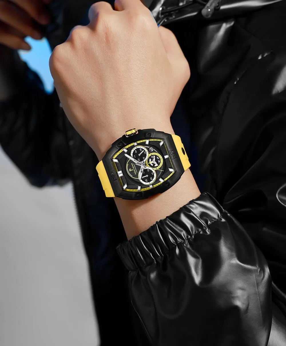 Paras Crown Watches for Men Tonneau 5ATM Waterproof Quartz Luxury Chronograph Analog Men's Wrist Watches Stainless Steel Case Mens Watches