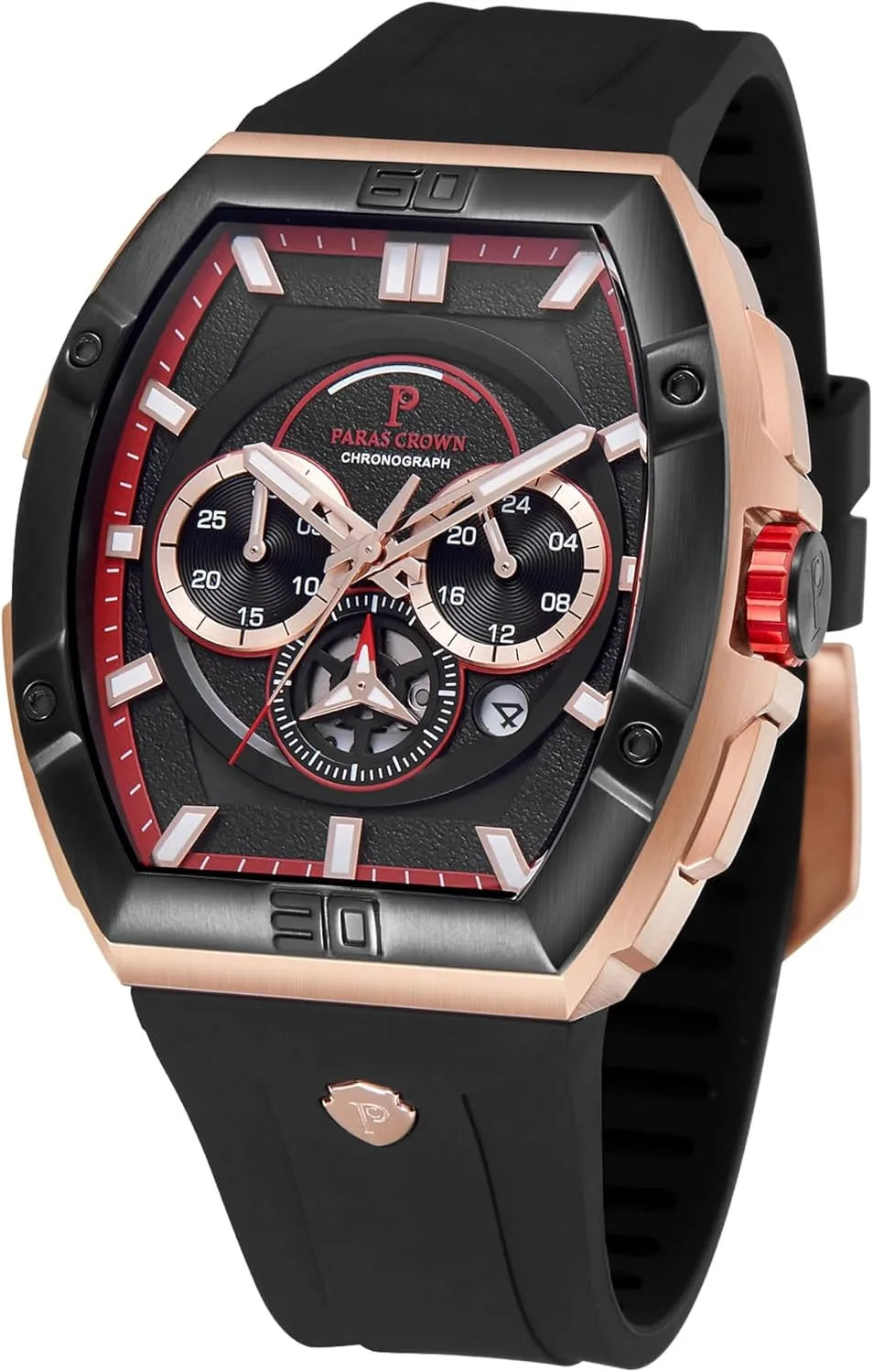 Paras Crown Watches for Men Tonneau 5ATM Waterproof Quartz Luxury Chronograph Analog Men's Wrist Watches Stainless Steel Case Mens Watches