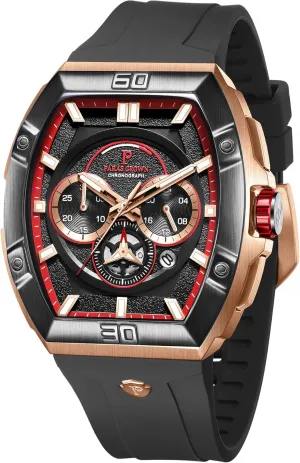 Paras Crown Watches for Men Tonneau 5ATM Waterproof Quartz Luxury Chronograph Analog Men's Wrist Watches Stainless Steel Case Mens Watches