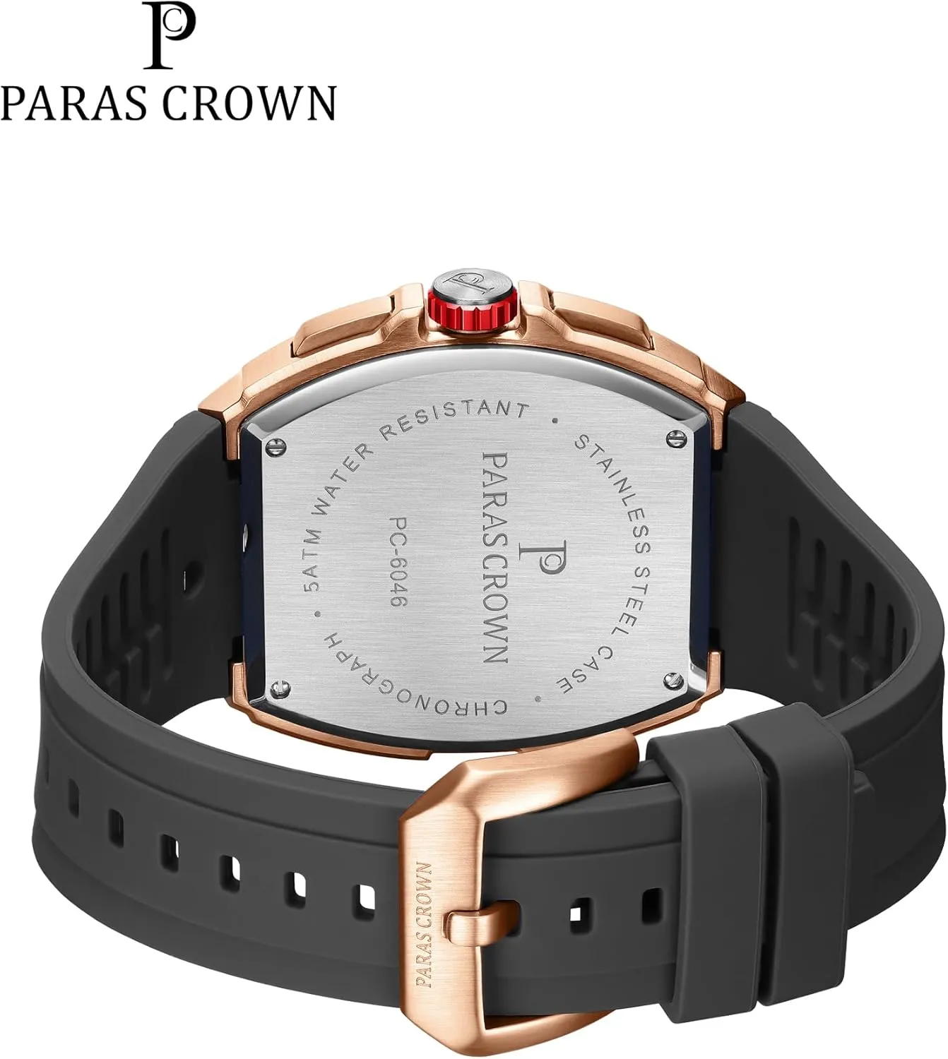 Paras Crown Watches for Men Tonneau 5ATM Waterproof Quartz Luxury Chronograph Analog Men's Wrist Watches Stainless Steel Case Mens Watches