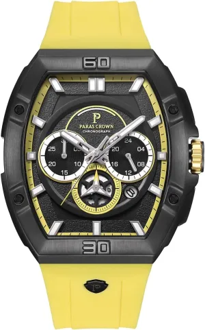 Paras Crown Watches for Men Tonneau 5ATM Waterproof Quartz Luxury Chronograph Analog Men's Wrist Watches Stainless Steel Case Mens Watches
