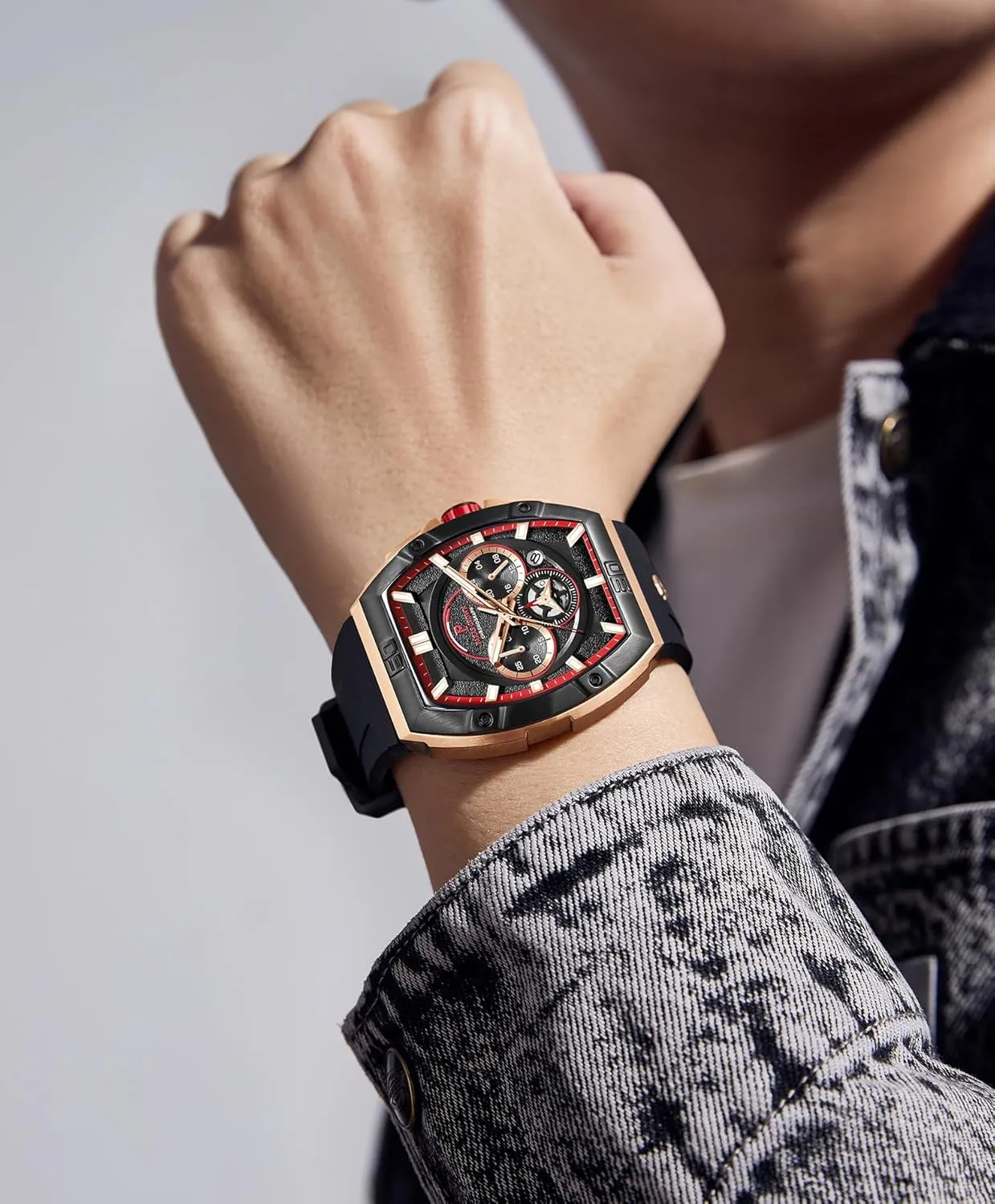 Paras Crown Watches for Men Tonneau 5ATM Waterproof Quartz Luxury Chronograph Analog Men's Wrist Watches Stainless Steel Case Mens Watches