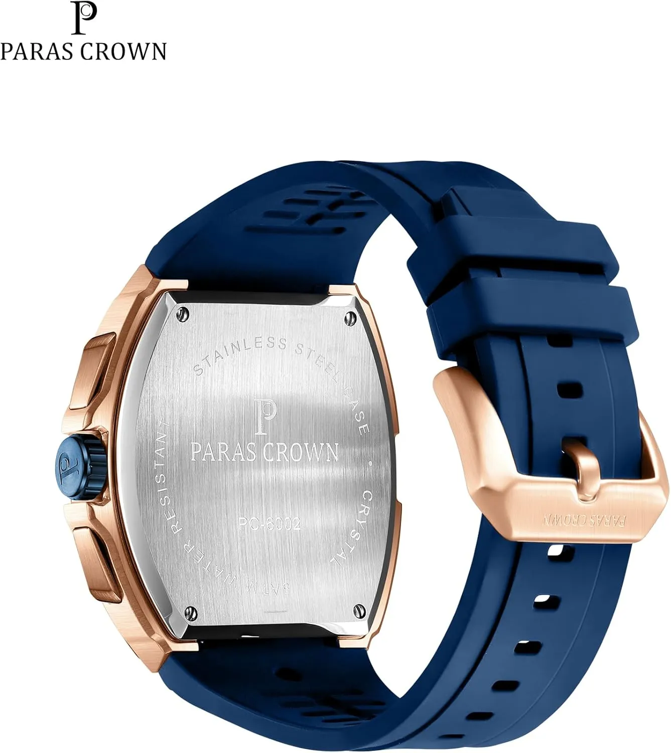 Paras Crown Watches for Men Tonneau 5ATM Waterproof Quartz Luxury Chronograph Analog Men's Wrist Watches Stainless Steel Case Mens Watches