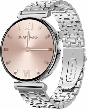 Pard 1.28 inch Luxury Couple Smart Watch, Fitness Tracker with Call, Sleep Monitor, 24/7 Heart Rate, AI Voice, GPS, Health Tools and More, Sliver