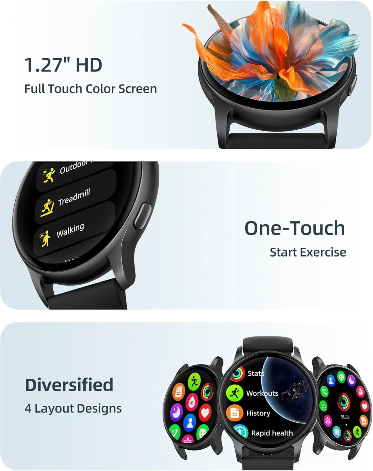 Parsonver Smart Watch for Men Women(Answer/Make Calls), 5ATM Waterproof Swimming Monitor, 44mm HD Screen Fitness Tracker 100  Sport Modes, Heart Rate Sleep Monitor, Smartwatch for Android iOS, Black