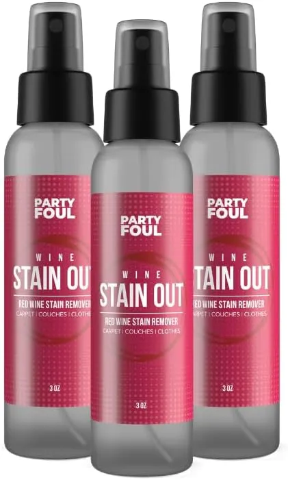 Party Foul Wine Stain Out Spray - Plant Based Red Wine Stain Remover for Clothes, Carpets, & Couches - Spray for Coffee, Tea, & Sports Drinks - Unscented - 3 Ounce (Pack of 3)