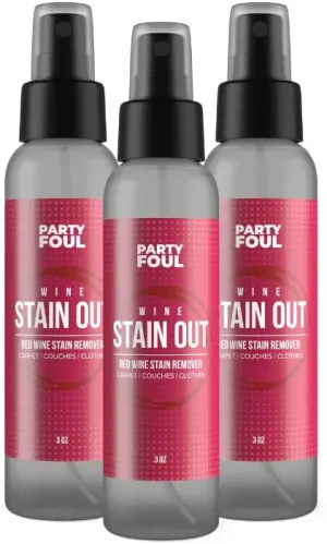 Party Foul Wine Stain Out Spray - Plant Based Red Wine Stain Remover for Clothes, Carpets, & Couches - Spray for Coffee, Tea, & Sports Drinks - Unscented - 3 Ounce (Pack of 3)