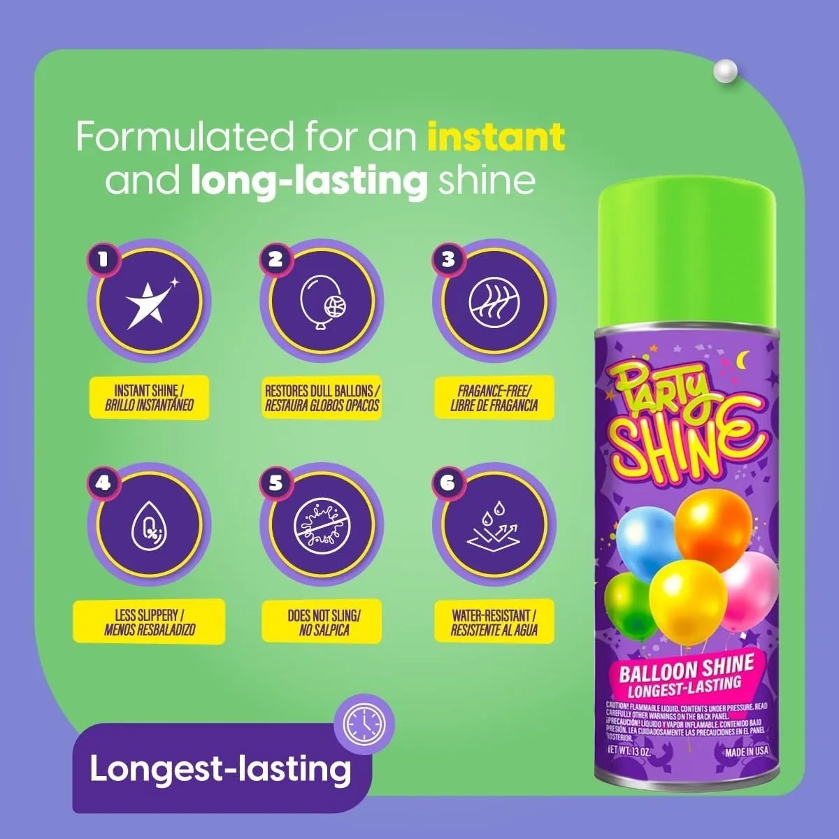 Party Shine Balloon Shine Spray, Silicone Spray for Latex Balloons, Balloon Spray Shine, Waterproof, Fragrance-free and Less Slippery Formula, Perfect for Balloon Décor, Parties, Events, 13oz (1 Pack)