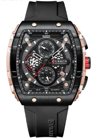 PASOY Luxury Chronograph Watches for Mens Rubber Strap Black Waterproof Date Analog Quartz Watch