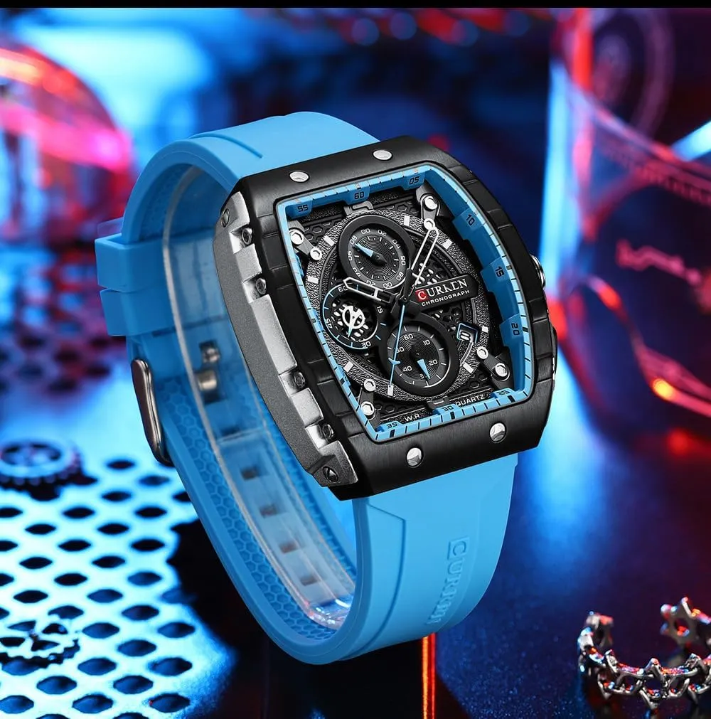PASOY Luxury Chronograph Watches for Mens Rubber Strap Black Waterproof Date Analog Quartz Watch