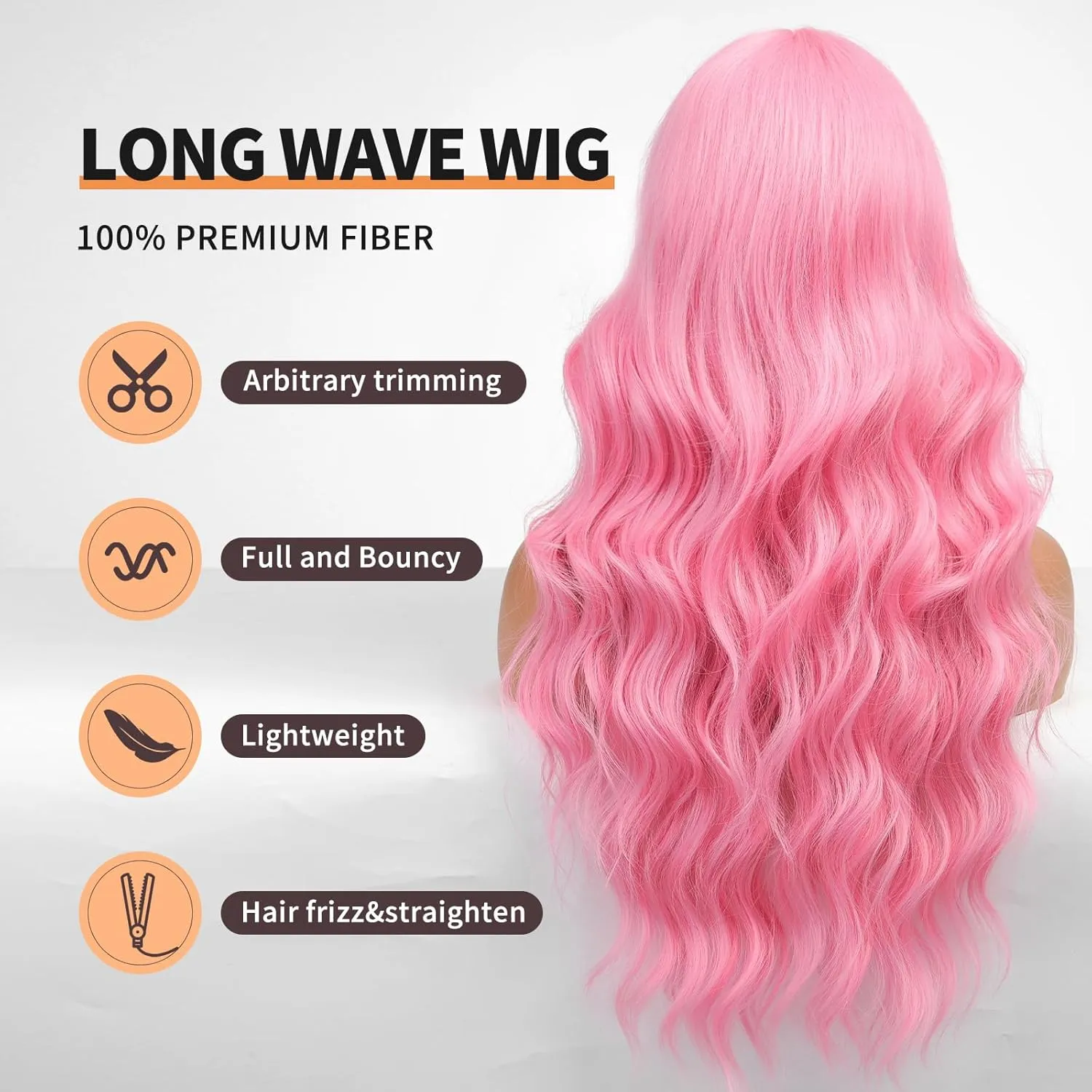 Pastel Pink Wig with Bangs,Natural Curly Synthetic Wig for Party Cosplay Daily Use 26IN
