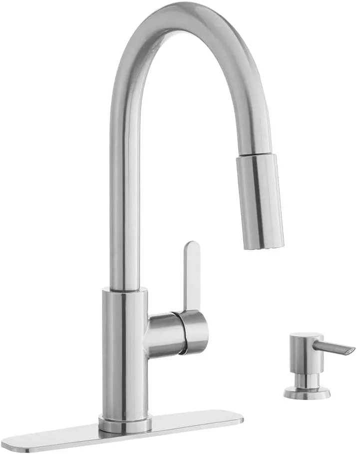 Paulina Single-Handle Pull-Down Sprayer Kitchen Faucet with TurboSpray FastMount and Soap Dispenser in Stainless Steel