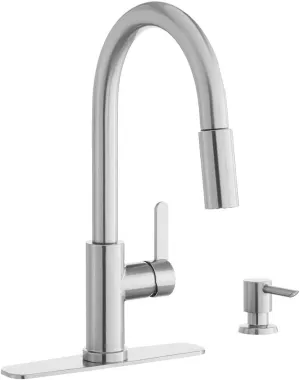 Paulina Single-Handle Pull-Down Sprayer Kitchen Faucet with TurboSpray FastMount and Soap Dispenser in Stainless Steel