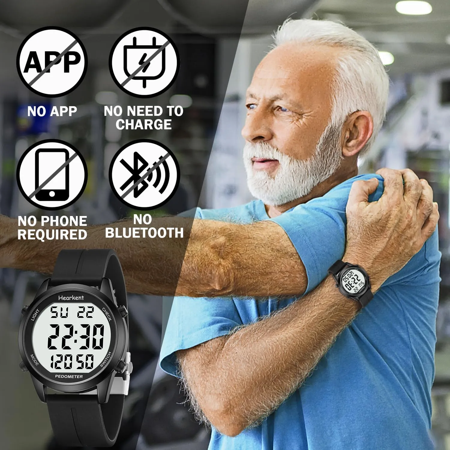 Pedometer Watch for Walking for Senior No App Required with Steps Calories Counter and LCD Large Numbers