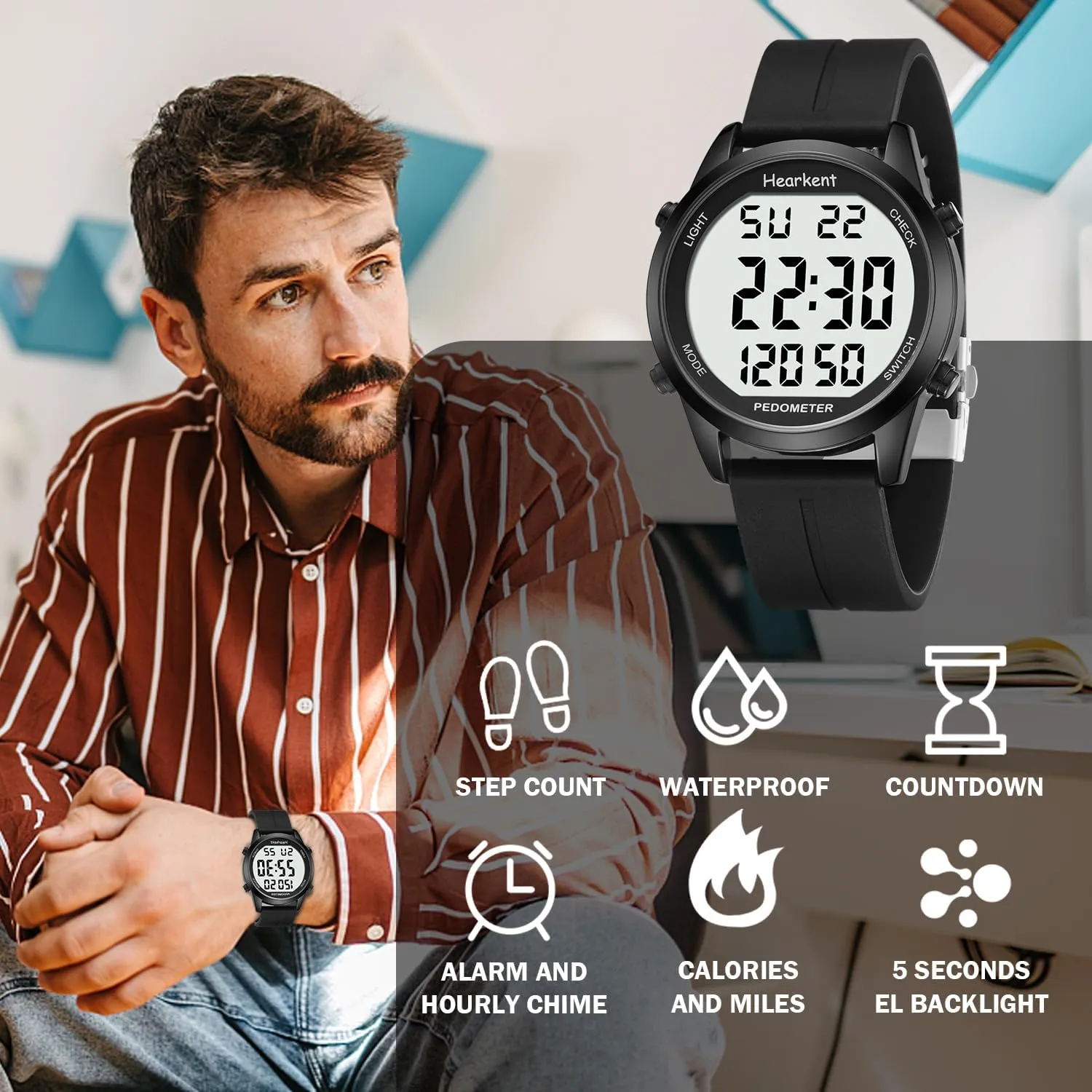 Pedometer Watch for Walking for Senior No App Required with Steps Calories Counter and LCD Large Numbers