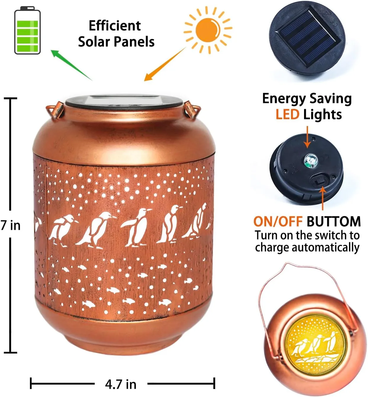 Penguin Solar Lanterns Outdoor Waterproof,Hanging Solar Lights Penguin Gifts for Women Men Metal LED Decorative Light for Yard,Patio,Lawn,Tabletop,Pathway,Landscape,Garden Decor
