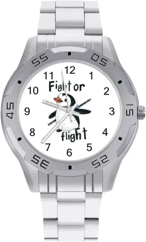 Penguins Fight Or Flight Simple Stainless Steel Band Business Watch Dress Wrist Unique Luxury Work Casual Waterproof Watches