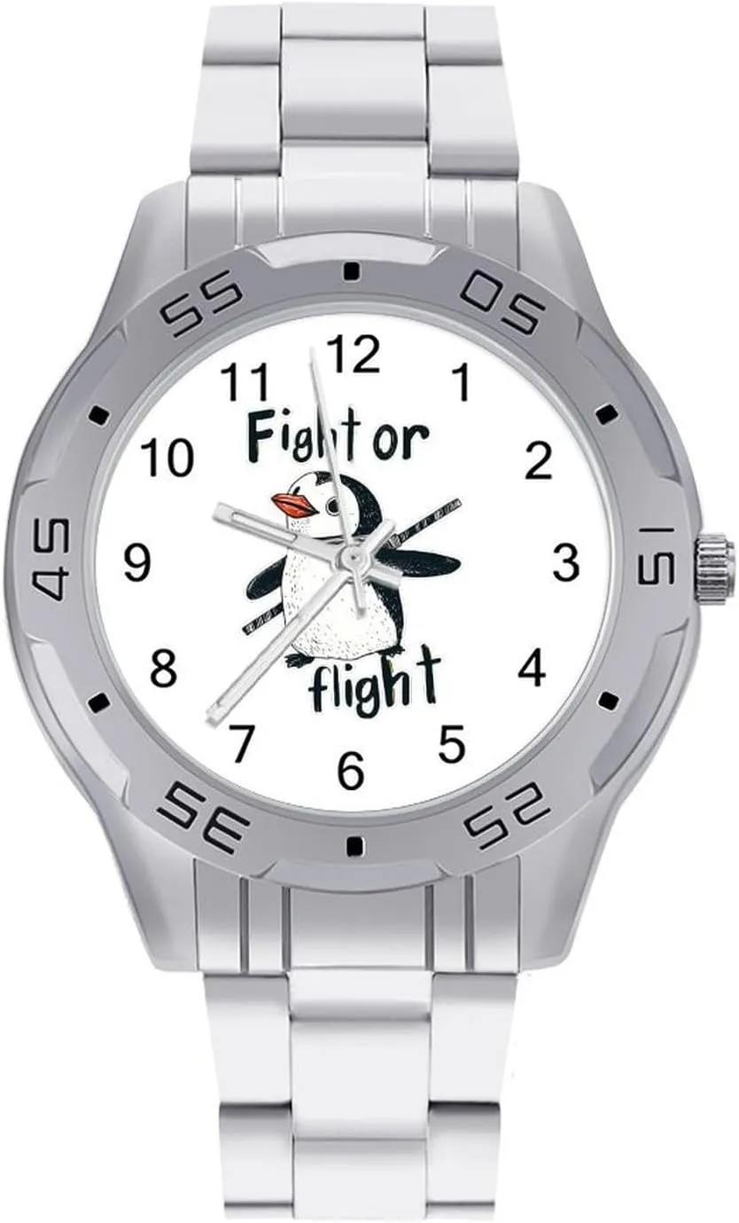Penguins Fight Or Flight Simple Stainless Steel Band Business Watch Dress Wrist Unique Luxury Work Casual Waterproof Watches