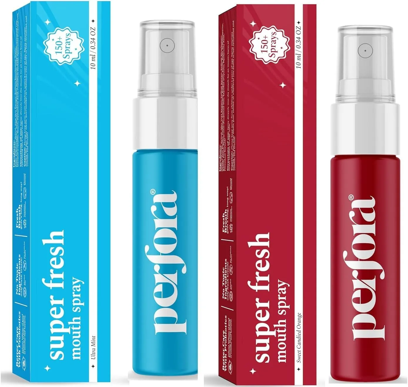 Perf'ora Super Fresh Assorted Mouth Spray | Ultra Mint   Sweet Candied Orange Flavor | Instant Fresh Breath, Alcohol-Free, Teeth Remineralization, SLS-Free | 10 ml x 2