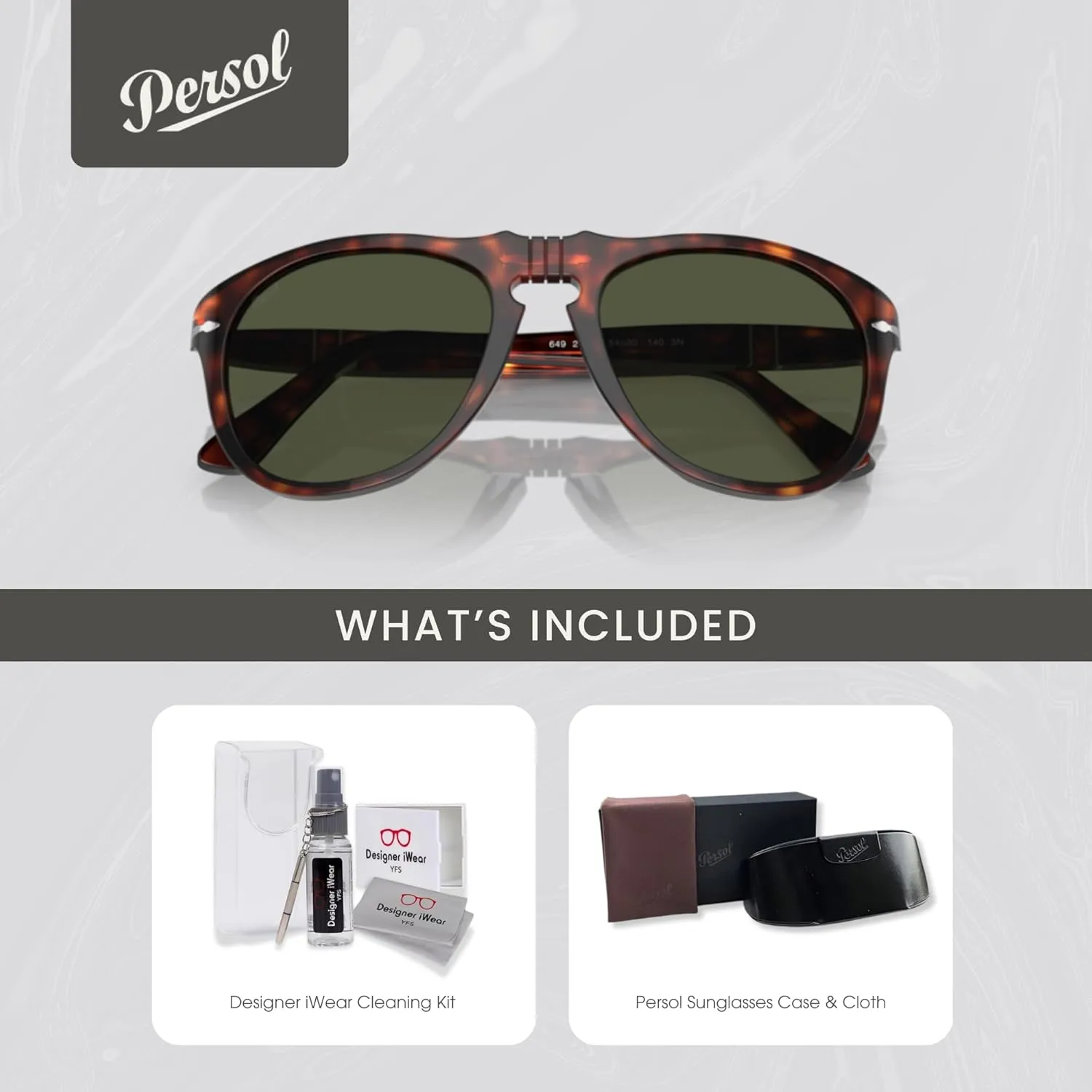 Persol PO0649 Aviator Sunglasses for Men   BUNDLE With Designer iWear Eyewear Kit