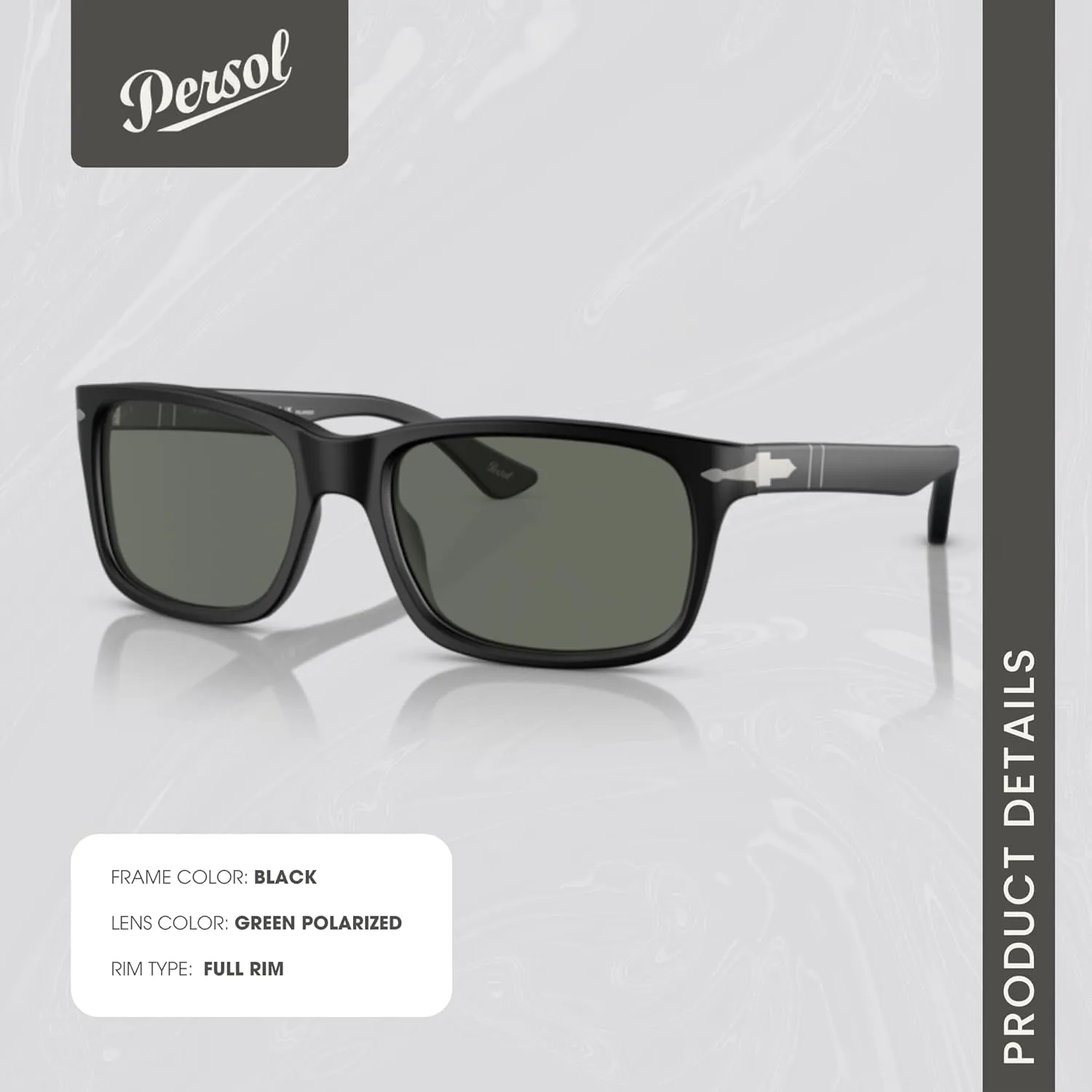 Persol PO3048S Rectangle Sunglasses for Men   BUNDLE With Designer iWear Eyewear Kit