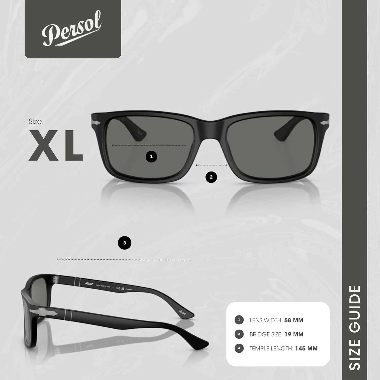 Persol PO3048S Rectangle Sunglasses for Men   BUNDLE With Designer iWear Eyewear Kit