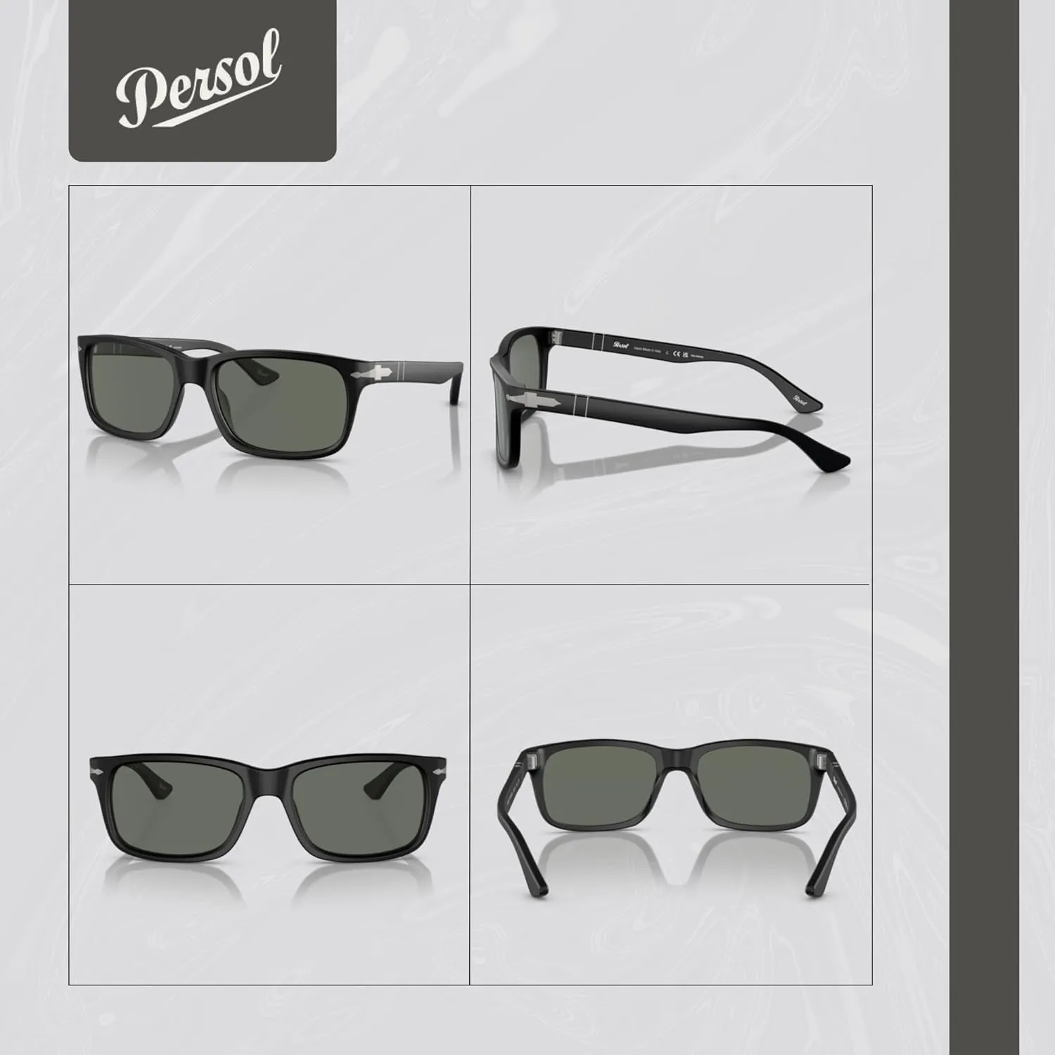 Persol PO3048S Rectangle Sunglasses for Men   BUNDLE With Designer iWear Eyewear Kit