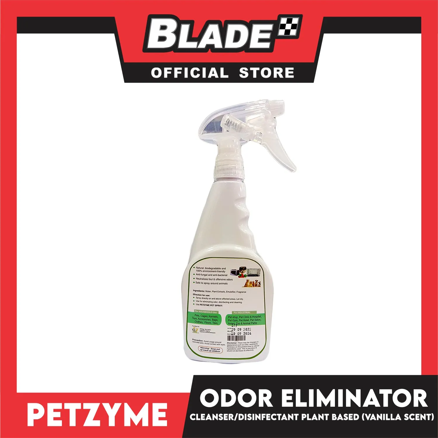 Petzyme Pet 3 in 1 Spray 500ml (Vanilla Scent) Natural Pet Spray, Odor Eliminator, Cleanser, Disinfectant Pets Spray