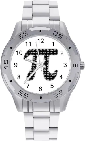 Pi Mathematical Symbol Simple Stainless Steel Band Business Watch Dress Wrist Unique Luxury Work Casual Waterproof Watches