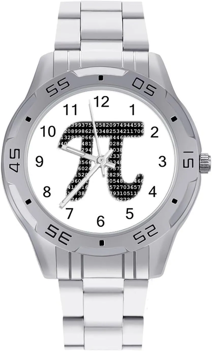 Pi Mathematical Symbol Simple Stainless Steel Band Business Watch Dress Wrist Unique Luxury Work Casual Waterproof Watches