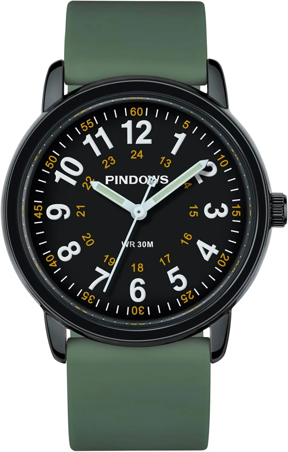 PINDOWS Women Analog Quartz Wrist Watch with Silicone Strap for Young Women Students Easy Read Waterproof Unisex Luminous Dial
