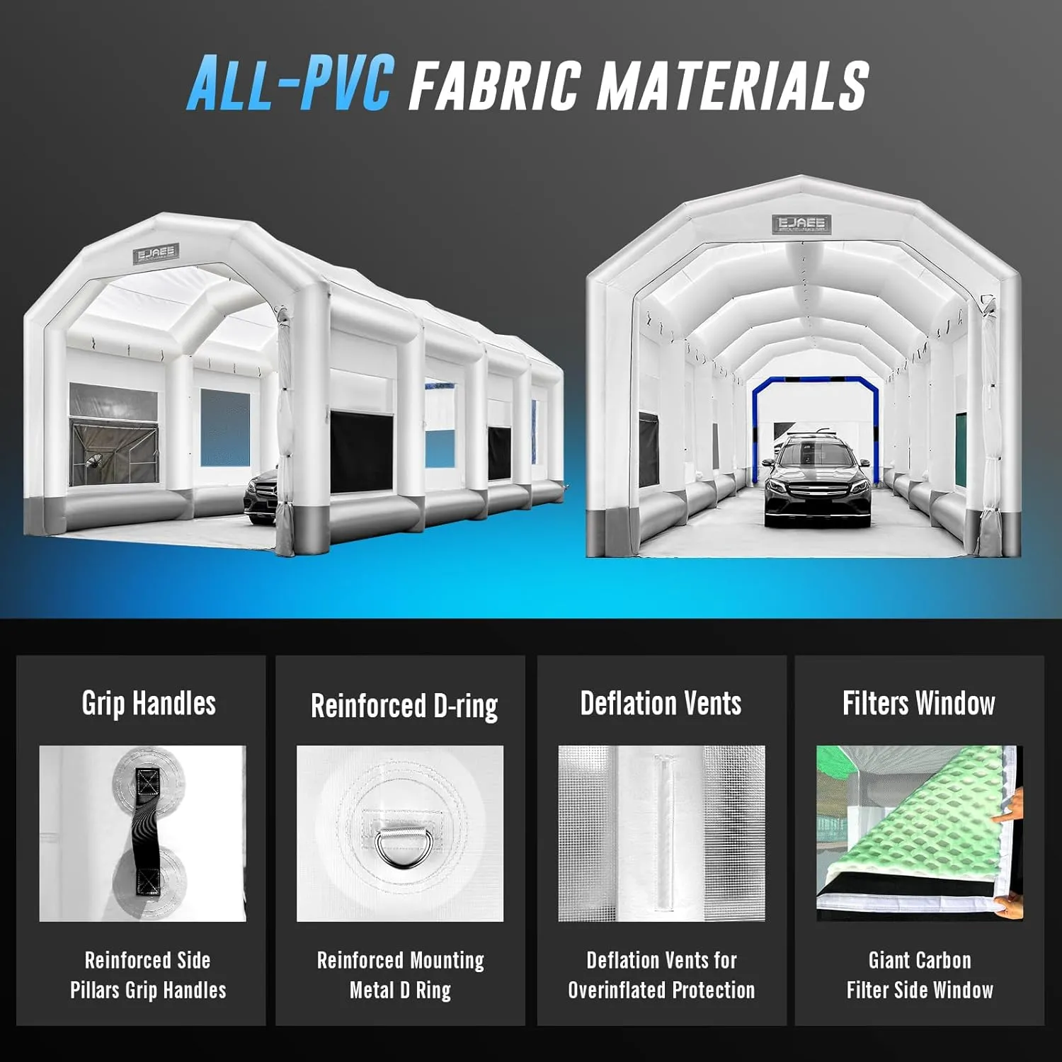 Platinum Series 50x19x17Ft Large Inflatable Spray Paint Booth with Blowers for Aircraft Parts, Buses, Vehicles Restoration; Dust-Free Workspace for Custom Paint Job