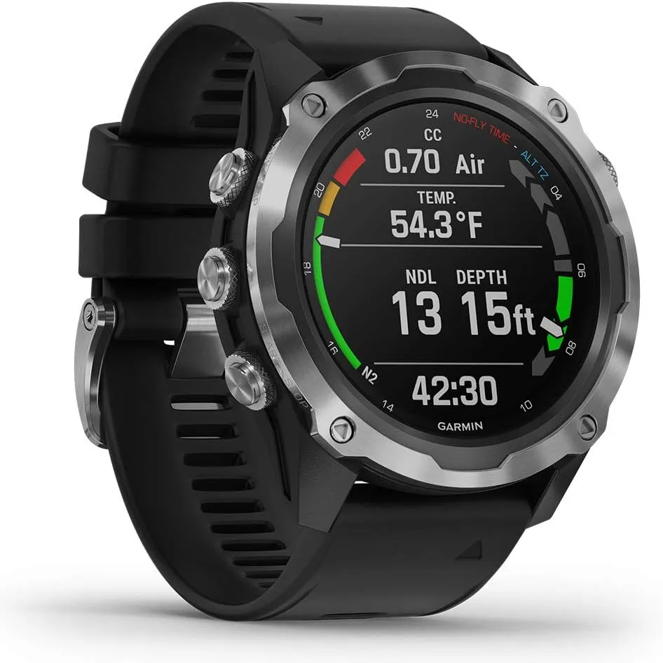 PlayBetter Garmin Descent Mk2 (Stainless Steel/Black) Dive Computer Watch Bundle - Air Integration, Multisport Training Features - Includes Portable Charger, Wall Adapter & Hard Case
